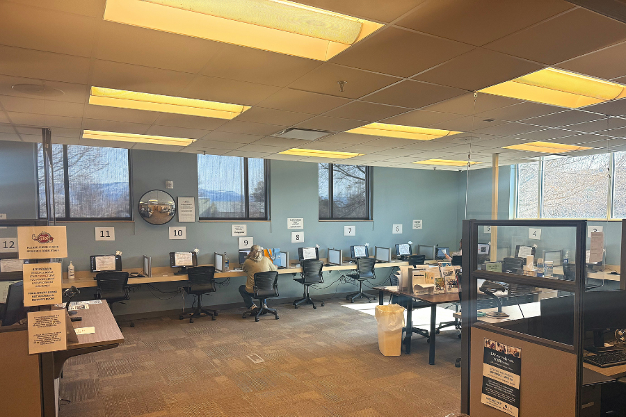 Photo of Workforce Center resource room with computer stations