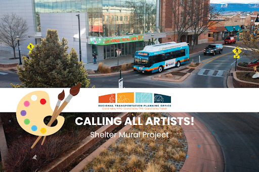 Call for artists text placed over image of downtown Grand Junction