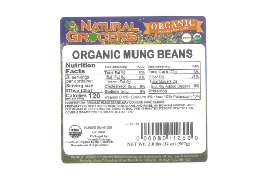 Natural Grocers mung bean label